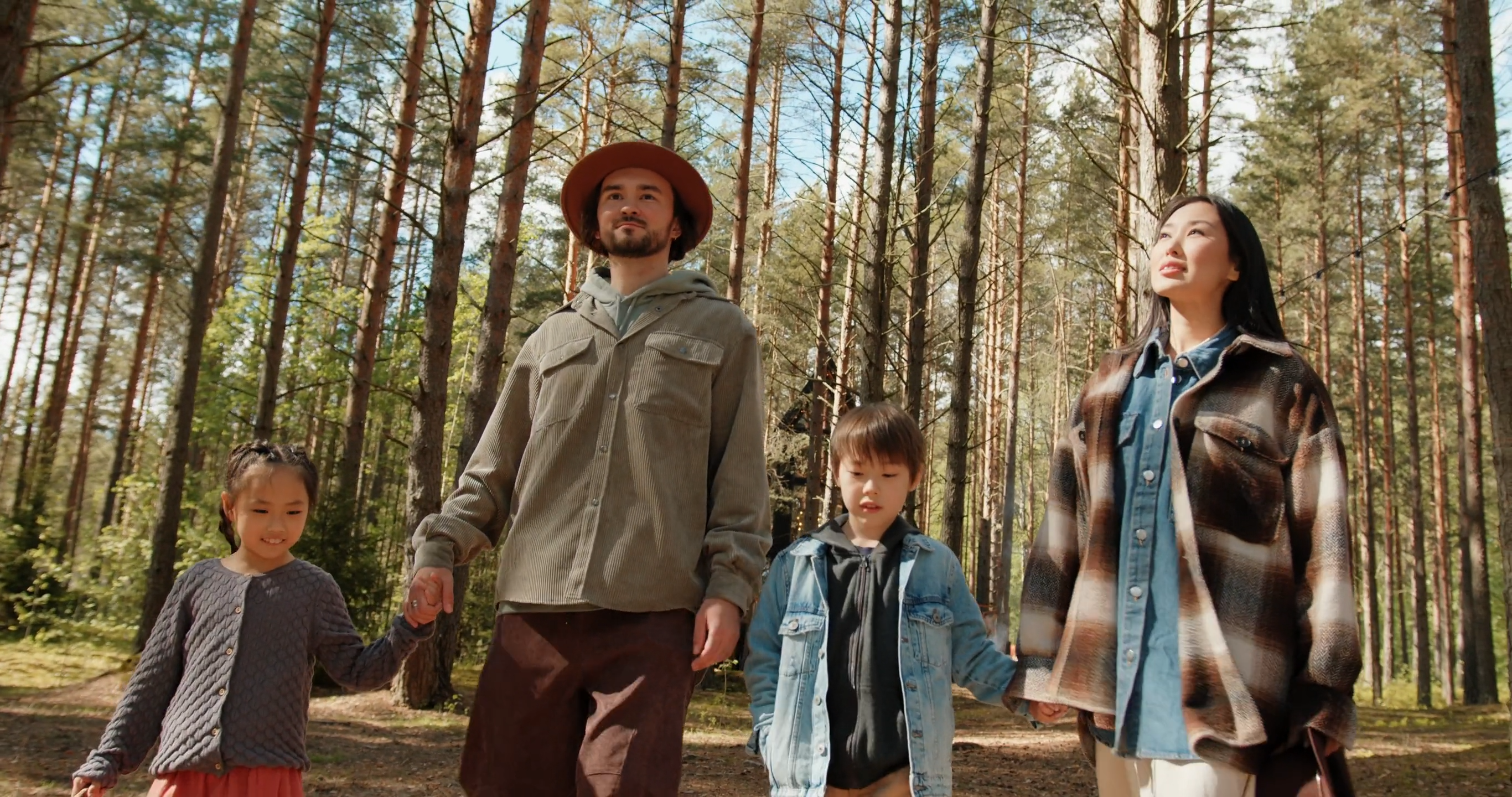 Family Hiking in the Woods